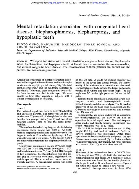 disease, blepharophimosis, blepharoptosis, and hypoplastic teeth