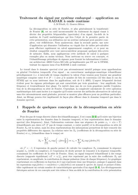 Traitement du signal sur syst`eme embarqué ... - J.-M Friedt