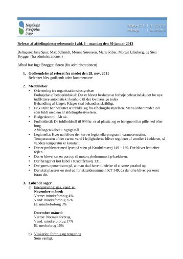 Referat fra afdelingsbestyrelsesmøde januar 2012