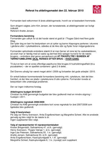 Referat fra afdelingsmødet den 22. februar 2010 - Thyges Gaard