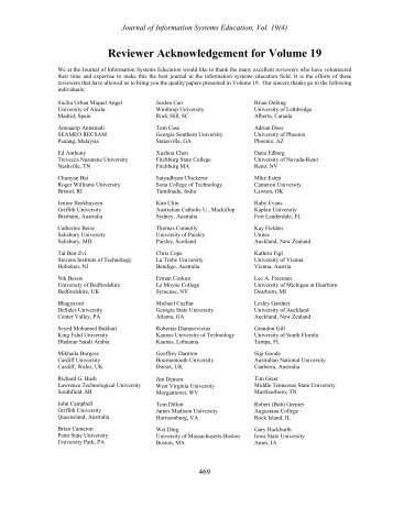 Reviewer Acknowledgement of Volume 19 of JISE - Journal of ...