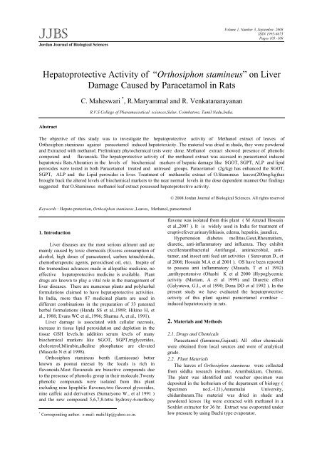 Hepatoprotective Activity of ?Orthosiphon stamineus? on Liver ...