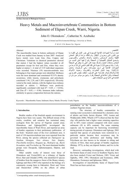 Heavy Metals and Macroinvertebrate Communities in Bottom ...