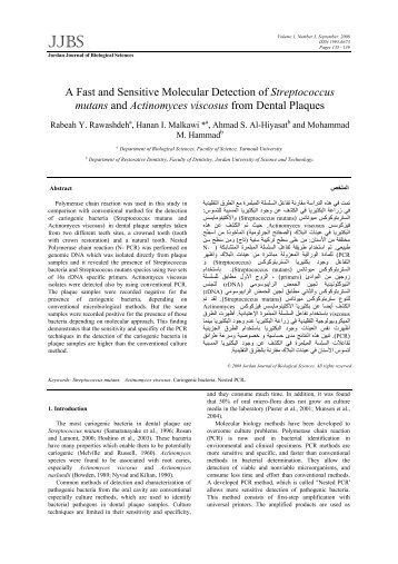 A Fast and Sensitive Molecular Detection of Streptococcus mutans ...