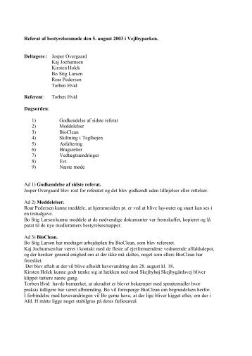 Bestyrelsesmødet den 05/08-2003 - Grundejerforeningen ...