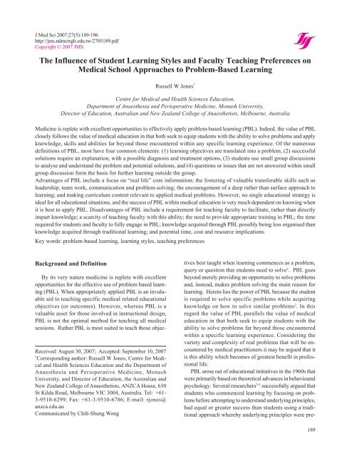 The Influence of Student Learning Styles and Faculty Teaching ...