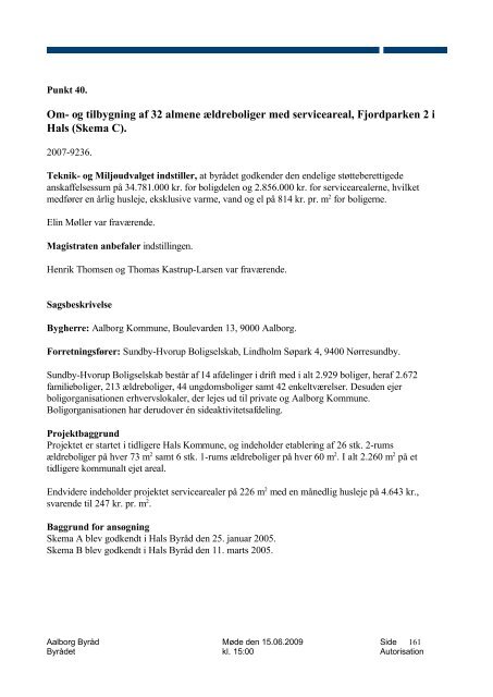 Referat - Holdning til 33. Limfjordsforbindelse blandt kandidater til ...