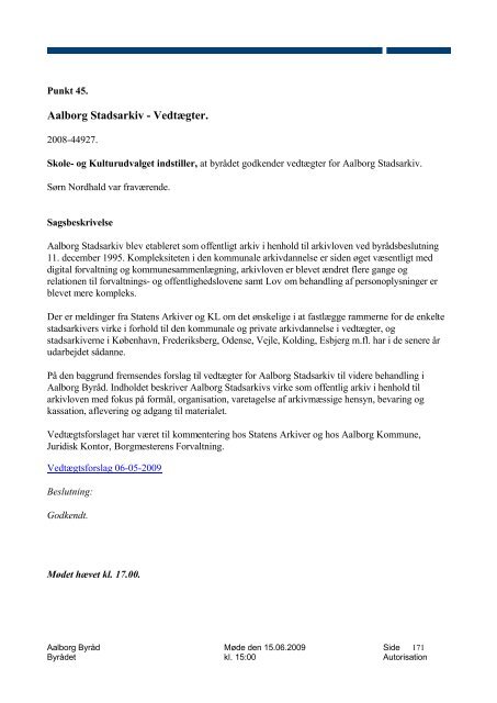 Referat - Holdning til 33. Limfjordsforbindelse blandt kandidater til ...