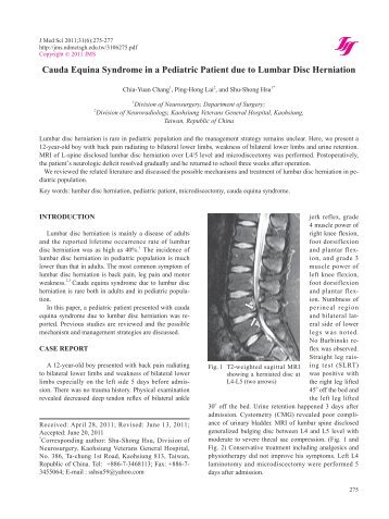 Cauda Equina Syndrome in a Pediatric Patient due to Lumbar Disc ...