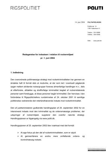 Redegørelse for indsatsen i relation til rockermiljøet pr. 1 ... - Politiets