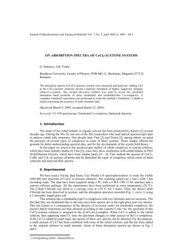 ON ABSORPTION SPECTRA OF CoCl2/ACETONE SYSTEMS