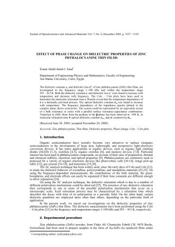 effect of phase change on dielectric properties of zinc ...