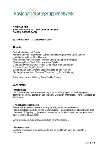 Referat fra Sem - Nasjonalt Støttegruppenettverk