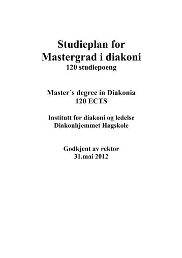 Studieplan for Mastergrad i diakoni 2012-2013 - Diakonhjemmet