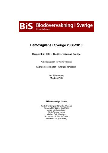 Hemovigilans i Sverige 2008-2010 - Svensk Förening för ...