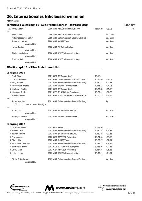 26. Internationales Nikolausschwimmen - SV Losenstein