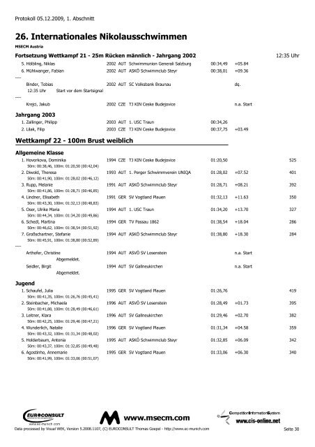 26. Internationales Nikolausschwimmen - SV Losenstein