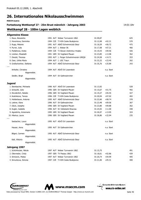 26. Internationales Nikolausschwimmen - SV Losenstein