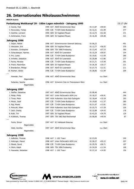 26. Internationales Nikolausschwimmen - SV Losenstein