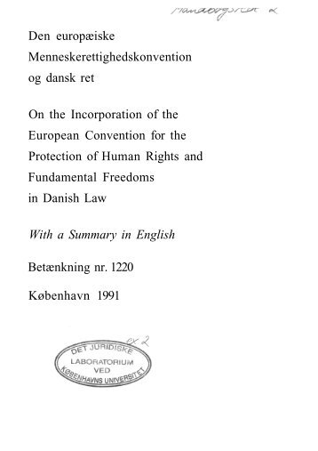 betænkning nr. 1220 af 1991 - Portal om Den Europæiske ...