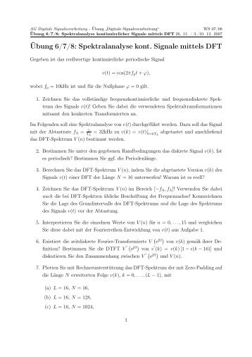 Übung 6/7/8: Spektralanalyse kontinuierlicher Signale mittels DFT