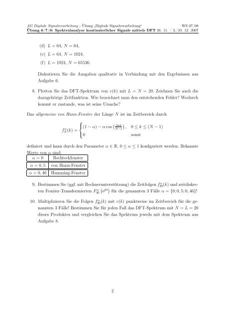 Übung 6/7/8: Spektralanalyse kontinuierlicher Signale mittels DFT