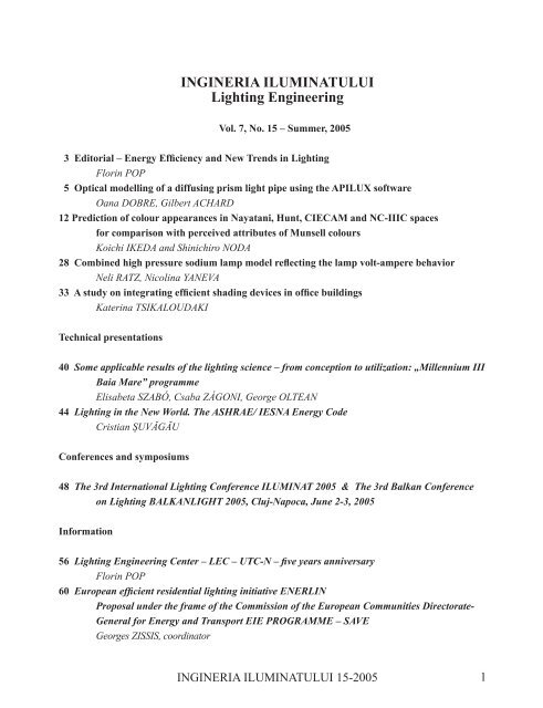 Ingineria Iluminatului - Journal of Lighting Engineering - Prof. Florin ...