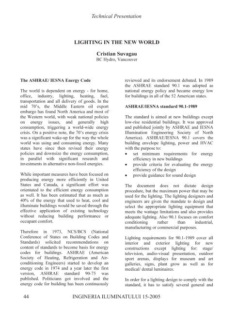 Ingineria Iluminatului - Journal of Lighting Engineering - Prof. Florin ...