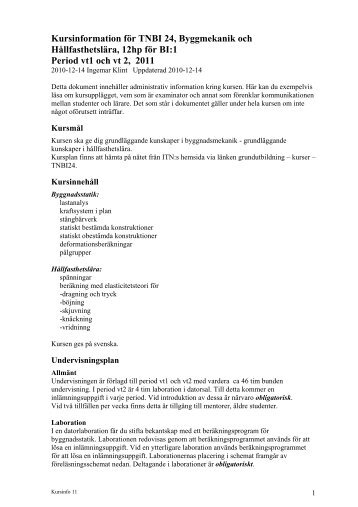 Kursinformation för ”Kurskod”, ”Kursnamn” – ”VT/HT 200X”