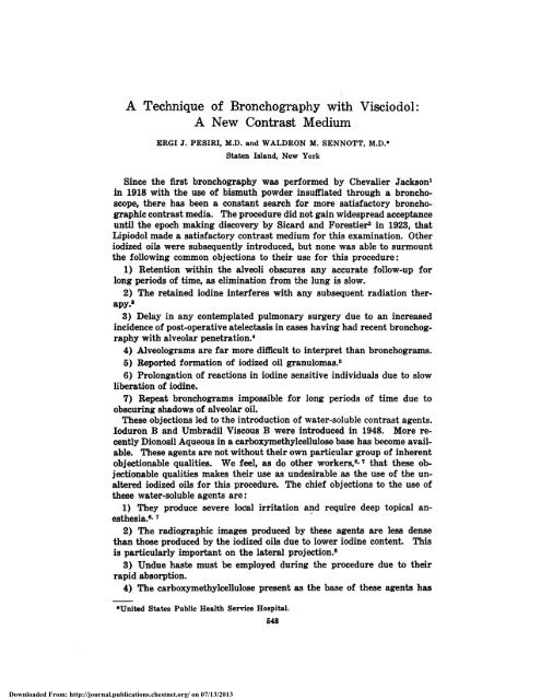 A Technique of Bronchography with Visciodol: A New ... - Chest