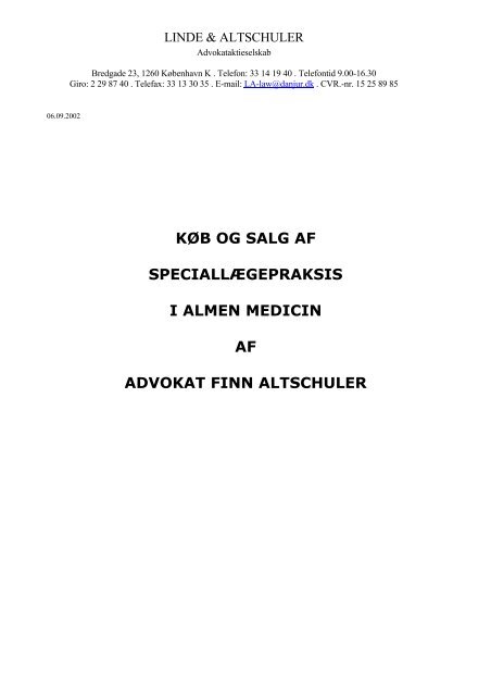 affjedring velfærd skinke KØB OG SALG AF - Linde &amp; Altschuler Advokataktieselskab