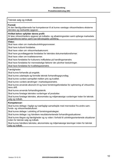 Studieordning 2010-2011 - Dania