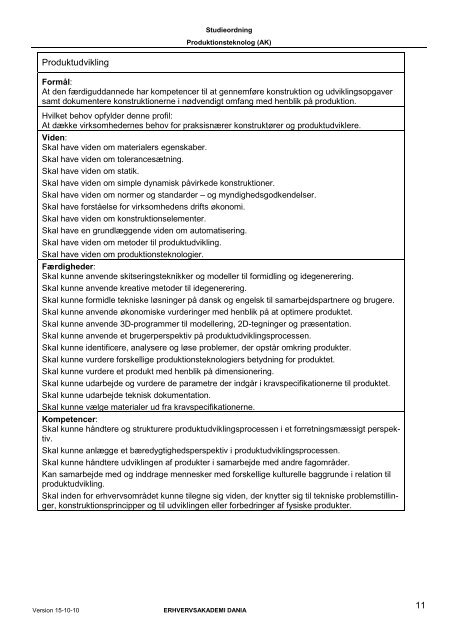 Studieordning 2010-2011 - Dania