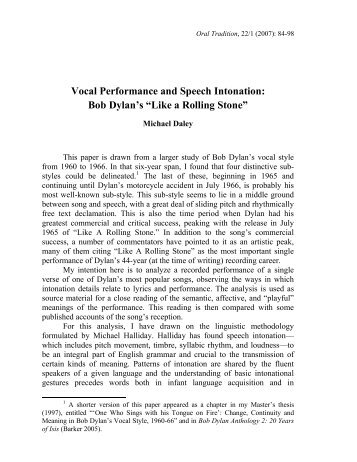 Vocal Performance and Speech Intonation: Bob ... - Project MUSE