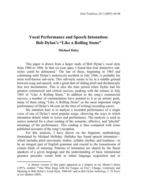 Vocal Performance And Speech Intonation Bob Project Muse Vocal Performance And Speech Intonation Bob Project Muse