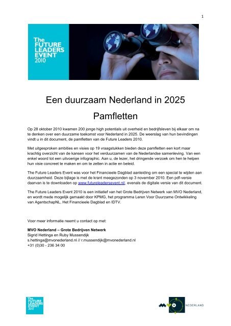 Een duurzaam Nederland in 2025 Pamfletten - Future Leaders Event