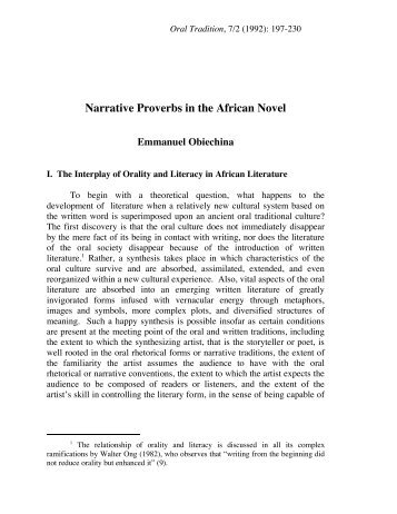 Narrative Proverbs in the African Novel - Oral Tradition Journal
