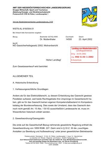 Motivenbericht - beim Niederösterreichischen Landtag