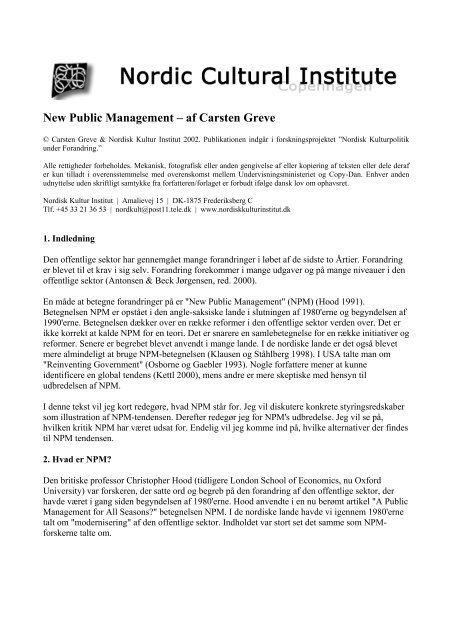 New Public Management – af Carsten Greve - Nordisk Kultur