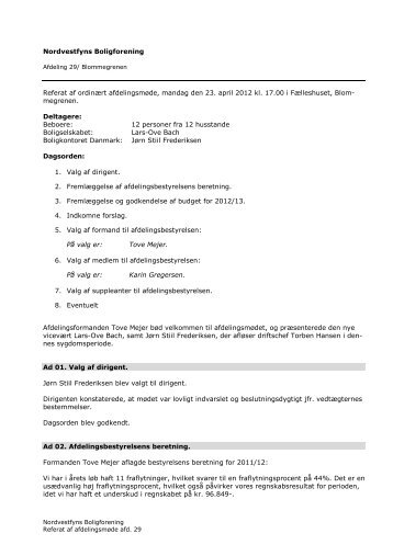 Referat fra afdelingsmødet i afd. 29 år 2012 - Boligkontoret Danmark