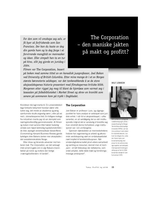 The Corporation – den maniske jakten på makt og ... - Rolf Lunheim