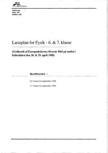 Læseplan for Fysik - 6. & 7. klasse