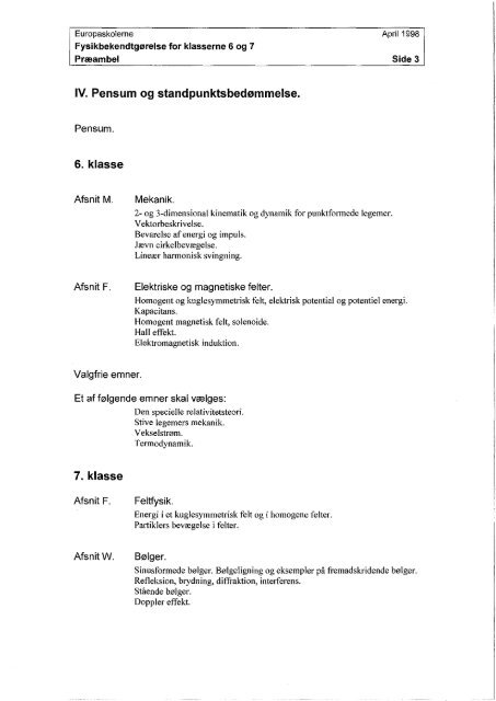 Læseplan for Fysik - 6. & 7. klasse