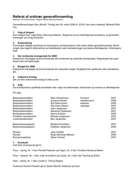 Generalforsamling 2005 - Birkerød Rideforening