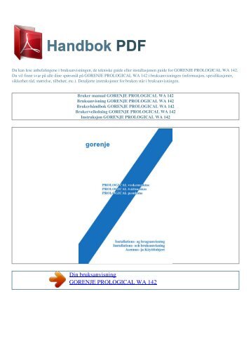 Bruker manual GORENJE PROLOGICAL WA 142 - HANDBOK PDF