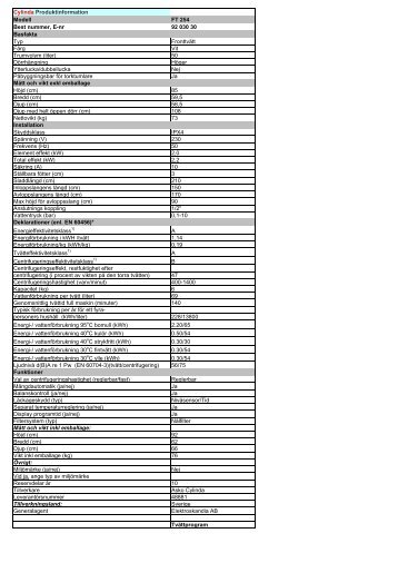 Cylinda Produktinformation Modell FT 254 Best nummer, E-nr 92 ...