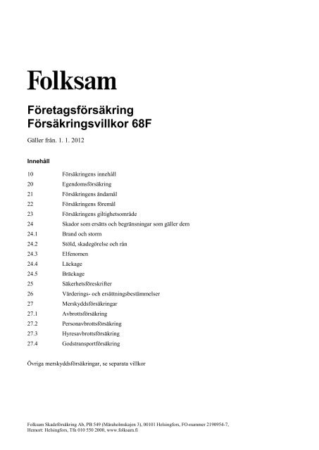 Företagsförsäkring Försäkringsvillkor 68F - Folksam Skadeförsäkring