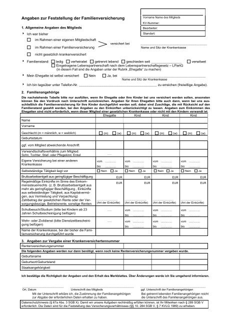 Debeka Leistungsantrag Formular Ausdrucken Angaben zur Feststellung der Familienversicherung