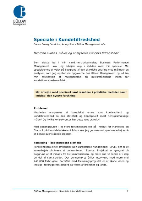 Speciale i Kundetilfredshed - Bülow management