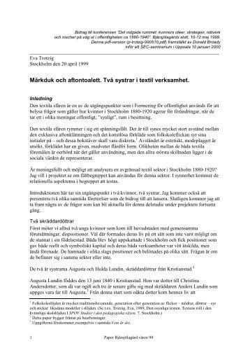 Märkduk och aftontoalett. Två systrar i textil ... - skeptron.uu.se